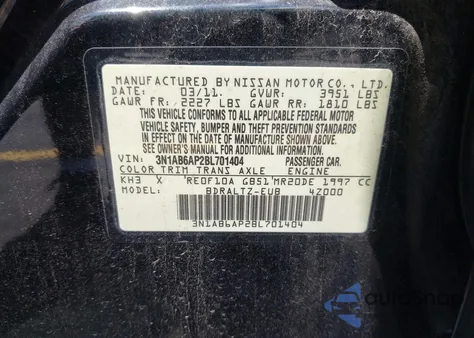 2011 Nissan Sentra 2.0Sr z USA, uszkodzony, nr VIN 3N1AB6AP2BL701404